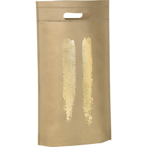 Saco polipropileno não tecido 2 garrafas cor bege/dourado