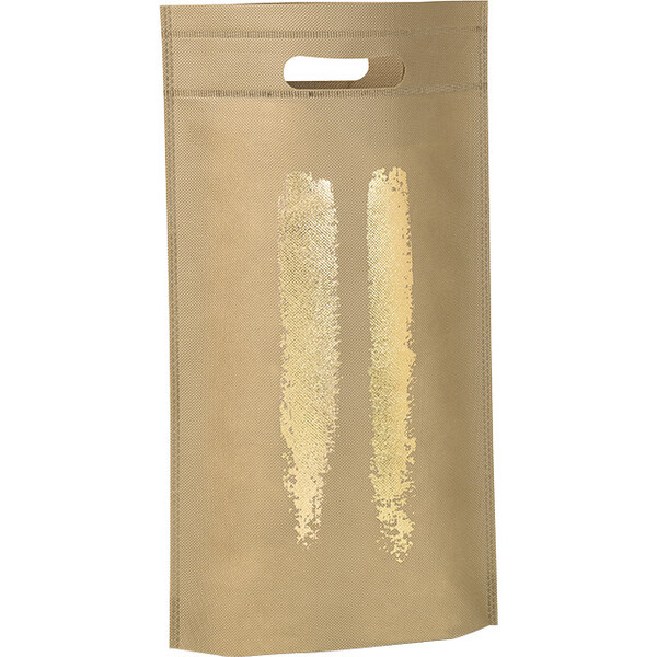 Bolsa polipropileno no tejido 2 botellas café/dorado