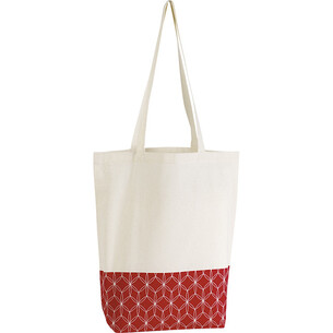 Tote bag cotton natural red geometrical circles 2 handles 2