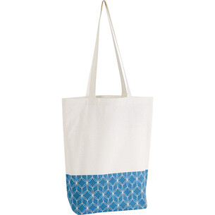 Tote bag cotton natural blue geometrical circles 2 handles