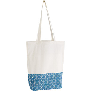 Tote bag cotton natural blue geometrical circles 2 handles 2