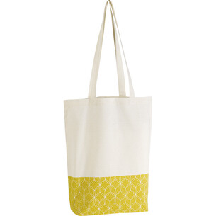 Sac coton naturel/décor rosaces jaune 2 anses - Tote bag