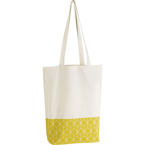 Sac coton naturel/décor rosaces jaune 2 anses - Tote bag