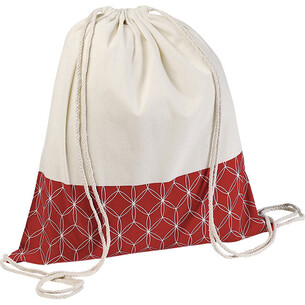 Sac à dos coton naturel/décor rosaces rouge anses... 2