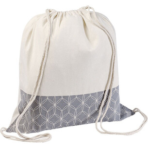 Sac à dos coton naturel/décor rosaces gris anses...