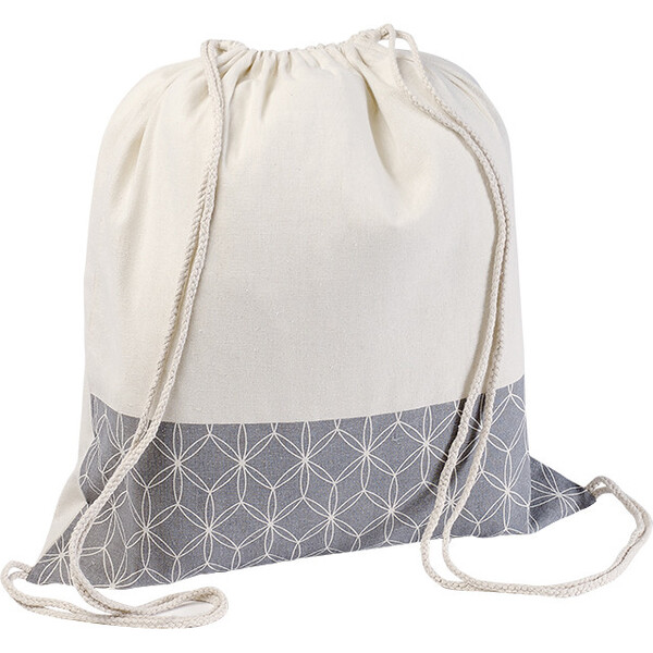 Sac à dos coton naturel/décor rosaces gris anses cordelettes-Les Bonnes Affaires 2026