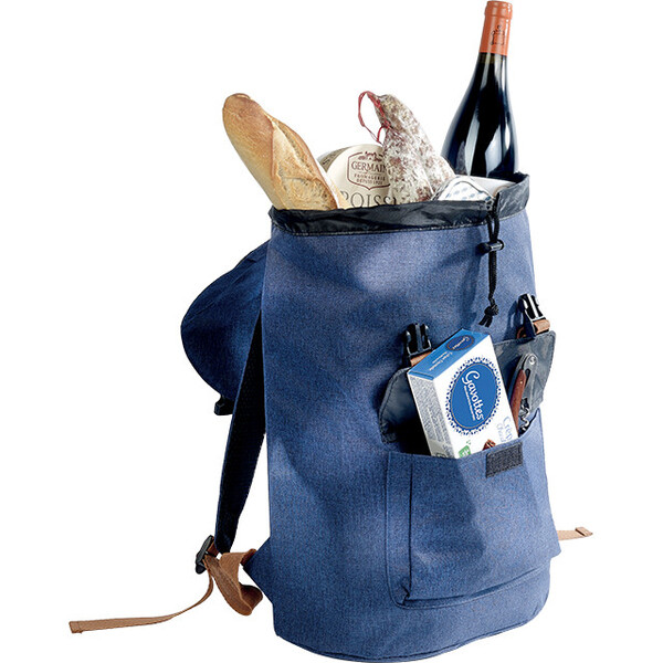 Sac à dos rectangle bleu jeans/marron 3 pochettes bretelles réglables 19L-Les Bonnes Affaires 2026