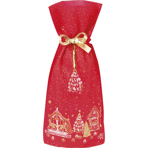 Bag polypropylene non-woven red/white/gold chalets gold satin ribbon gift tag