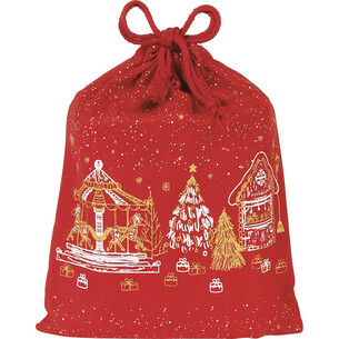 Bolsita algodón FELIZ NAVIDAD rojo chalets cinta cordón