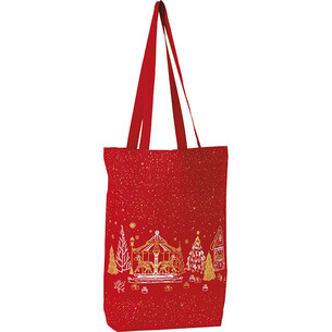 Sac coton BONNES FÊTES rouge chalets 2 anses - Tote bag