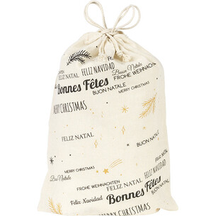 Saco algodão natural FELIZ NATAL cinza/dourado alça de...