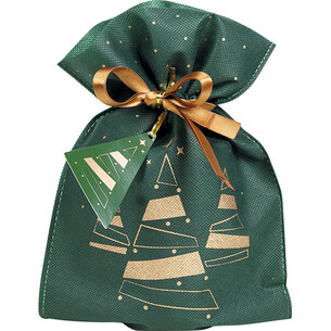 Sac polypropylène intissé vert/cuivre sapins ruban satin...