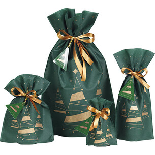 Sac polypropylène intissé vert/cuivre sapins ruban satin... 2