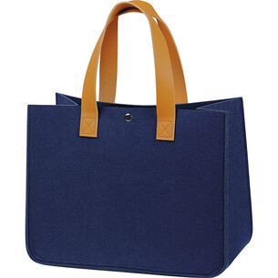 Bag felt rectangular INDIGO blue 2 handles  brown poper...