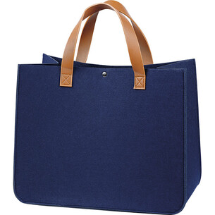 Bag felt rectangular INDIGO blue 2 handles  brown poper...