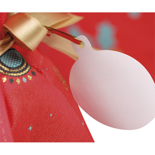 Bag non-woven polypropylene CHRISTMAS MOSAIC/green/red/gold satin ribbon gold tag