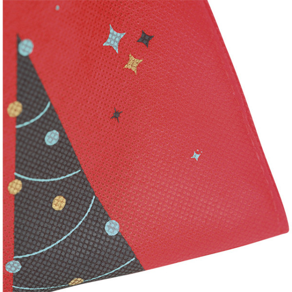 Bag non-woven polypropylene CHRISTMAS MOSAIC/green/red/gold satin ribbon gold tag