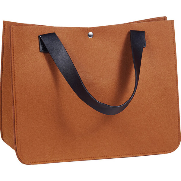 Sac feutre rectangle marron 2 anses simili cuir noires fermeture pression