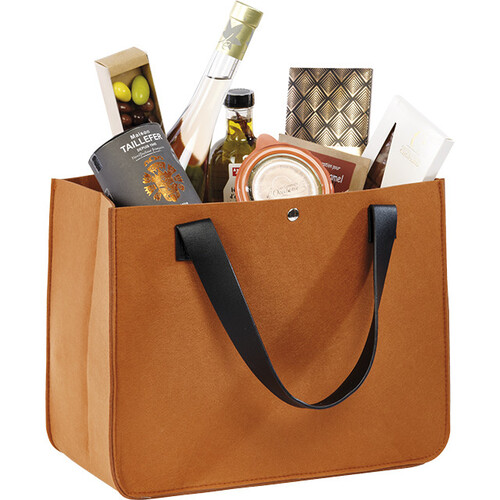 Bolso fieltro rectangular marrón con 2 asas,...