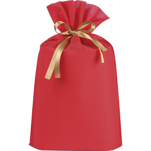 Bag non-woven polypropylene red satin ribbon gold/ tag