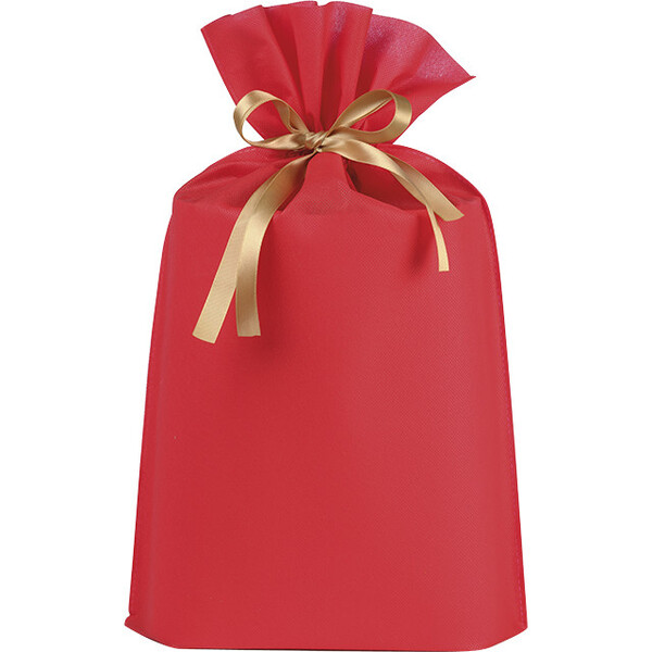 Bolsa polipropileno no tejido rojo cinta satén oro etiqueta