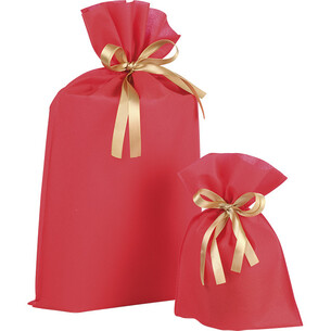 Bag non-woven polypropylene red satin ribbon gold/ tag 2