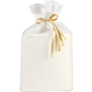 Sac polypropylène intissé blanc ruban satin or/étiquette