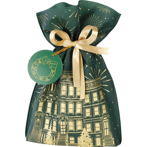 Sac polypropylène intissé vert/or VILLE EN FETE ruban satin or