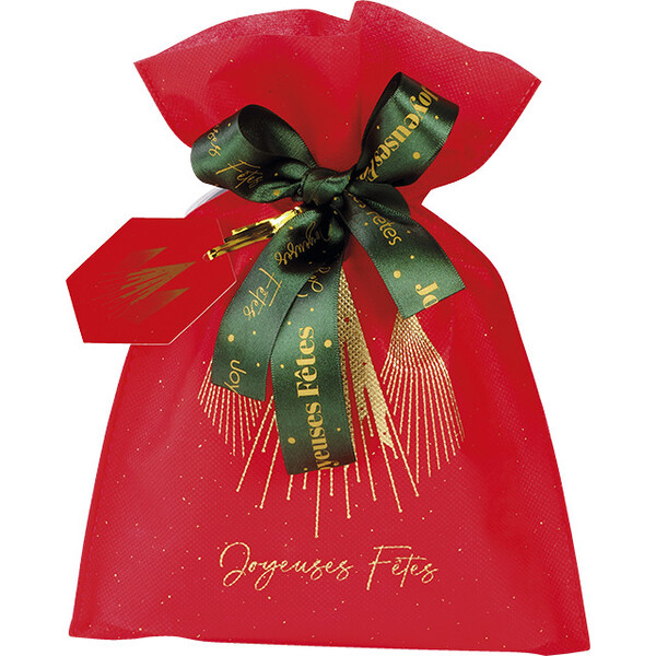 Bolsa polipropileno no tejido rojo/oro PRESTIGIO DE NAVIDAD cinta satén verde etiqueta