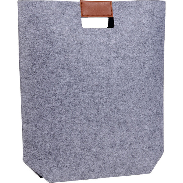 Bag felt rectangular grey 2 handles brown faux leather snap button