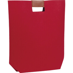 Bag felt rectangular red 2 handles brown faux leather...