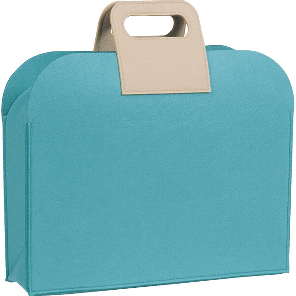 Bag felt rectangular blue 2 handles beige snap button