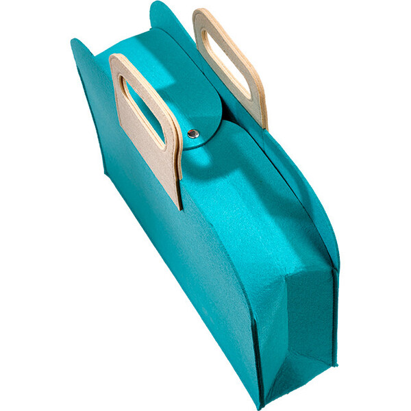 Bag felt rectangular blue 2 handles beige snap button