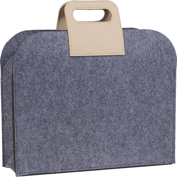 Bag felt rectangular grey 2 handles beige snap button