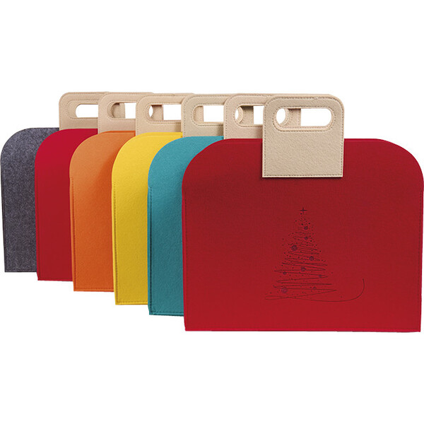 Bolsa fieltro rectangular gris 2 asas beige cierre botón presión