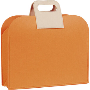 Bag felt rectangular orange 2 handles beige snap button