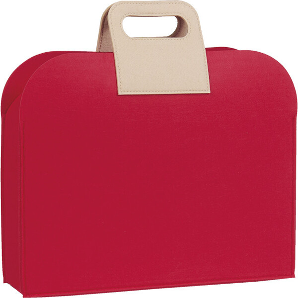Bag felt rectangular red 2 handles beige snap button