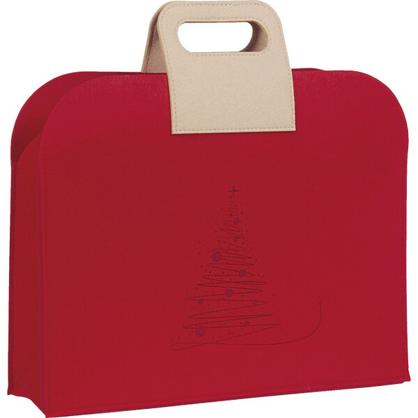 Sac feutre rectangle rouge/sapin 2 anses beige fermeture pression