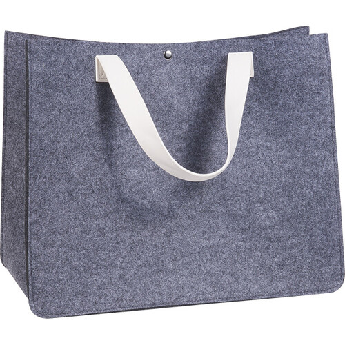 Bolsa fieltro rectangular gris 2 asas símil piel blanco cierre botón presión