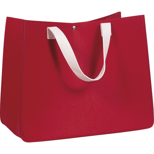 Saco feltro retangular vermelho 2 pegas imitação pele branco fecho pressão