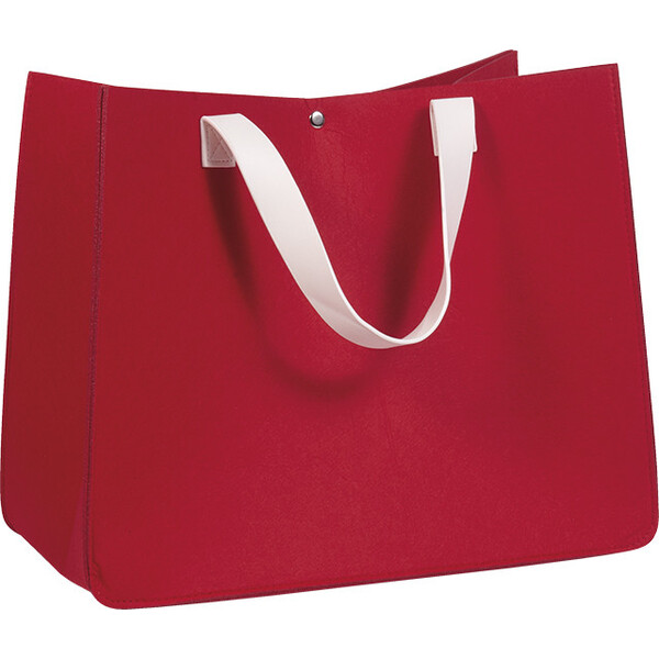 Bolsa fieltro rectangular rojo 2 asas símil piel blanco cierre botón presión