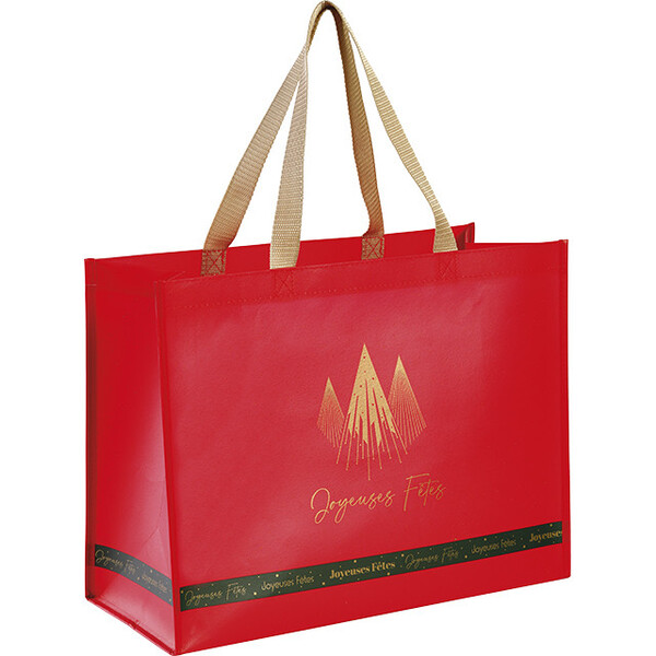 Bag polypropylene CHRISTMAS PRESTIGE red/gold 2 handles nylon