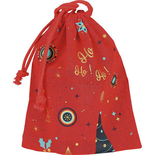 Tote bag cotton CHRISTMAS MOSAIC/red/gold/ rope ties
