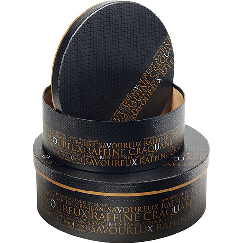 Box cardboard round SAVOUREUX black/copper/UV...