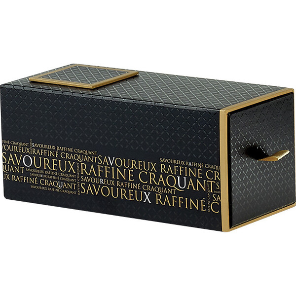 Caja de cartón rectangular 2 compartimentos POP UP SAVOUREUX cobre/negro impresión UV