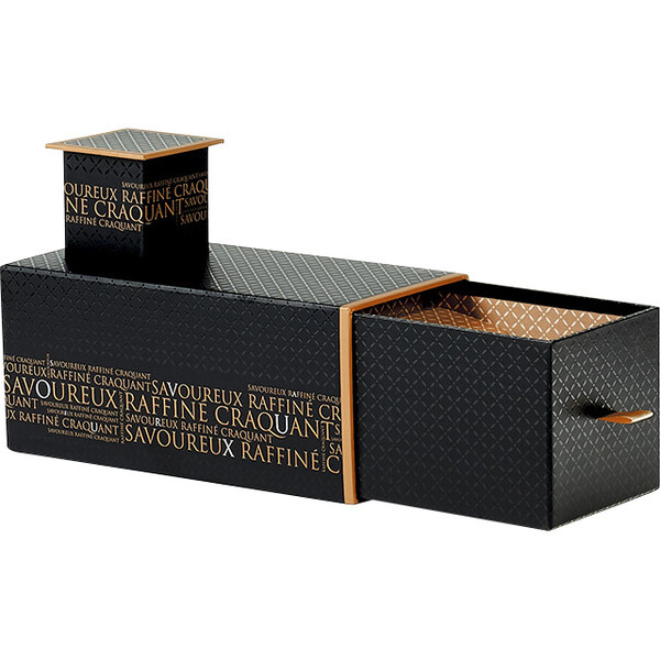 Coffret carton rectangle 2 compartiments tirette SAVOUREUX noir/cuivre/vernis sélectif