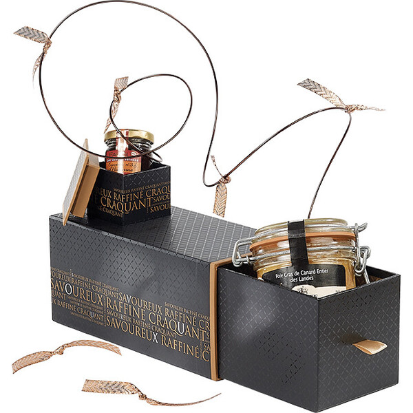 Caja de cartón rectangular 2 compartimentos POP UP SAVOUREUX cobre/negro impresión UV