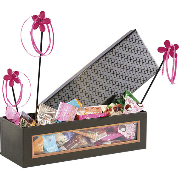 Coffret carton rectangle 3 terrines noir/cuivre/vernis selectif Fenêtre PVC