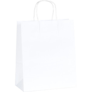 Saco de papel kraft branco 90g foles laterais alças...