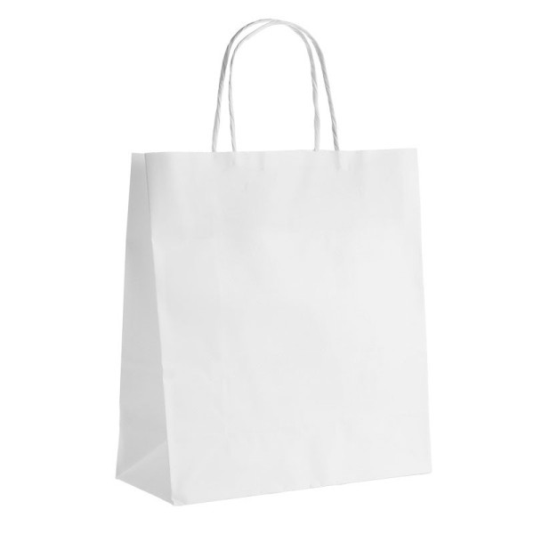 Sac papier kraft blanc 100g soufflets latéraux poignées torsadées - Lot de 100 pièces